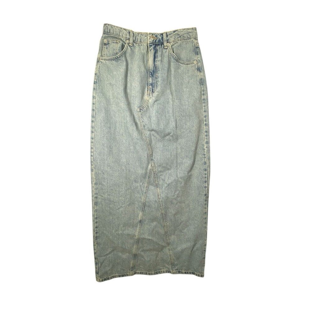 Topshop Womens Wash Denim Long Skirt Side Pockets Size 6